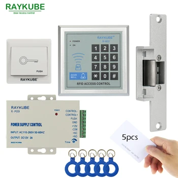 

RAYKUBE Access Control Kit Electric Strike Lock + Access Control RFID Password Keypad +ID Keyfobs+Exit Button Diy Kit