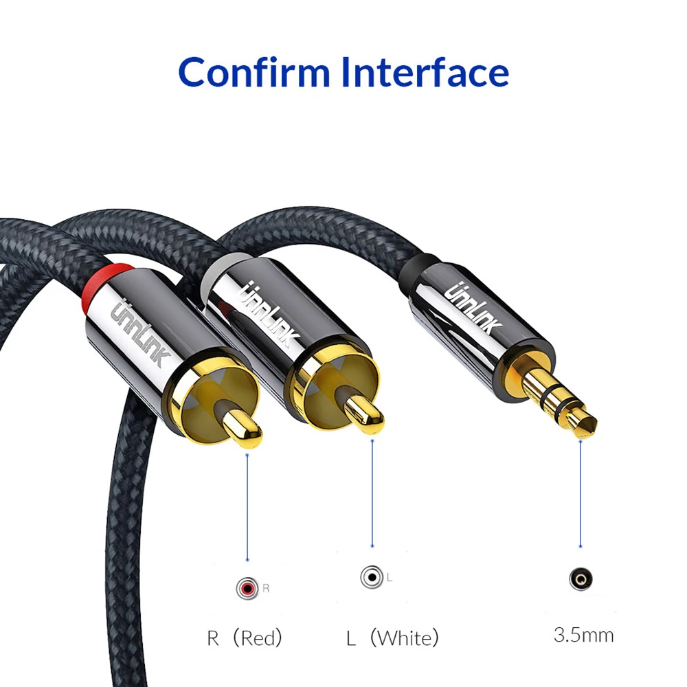 Unnlink HIFI 3.5mm Jack Aux to 2 RCA Cable Audio Cable 3m 5m 8m 10 for TV Box Speaker Wire Subwoofer Soundbar Amplifiers DVD