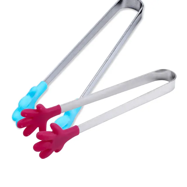 Kis Pálma Szilikon Klip Nem Csúszás Rozsdamentes Acél Mini Étel Jég Négyzet Suger Bbq Konyhai Fogók - Image 6