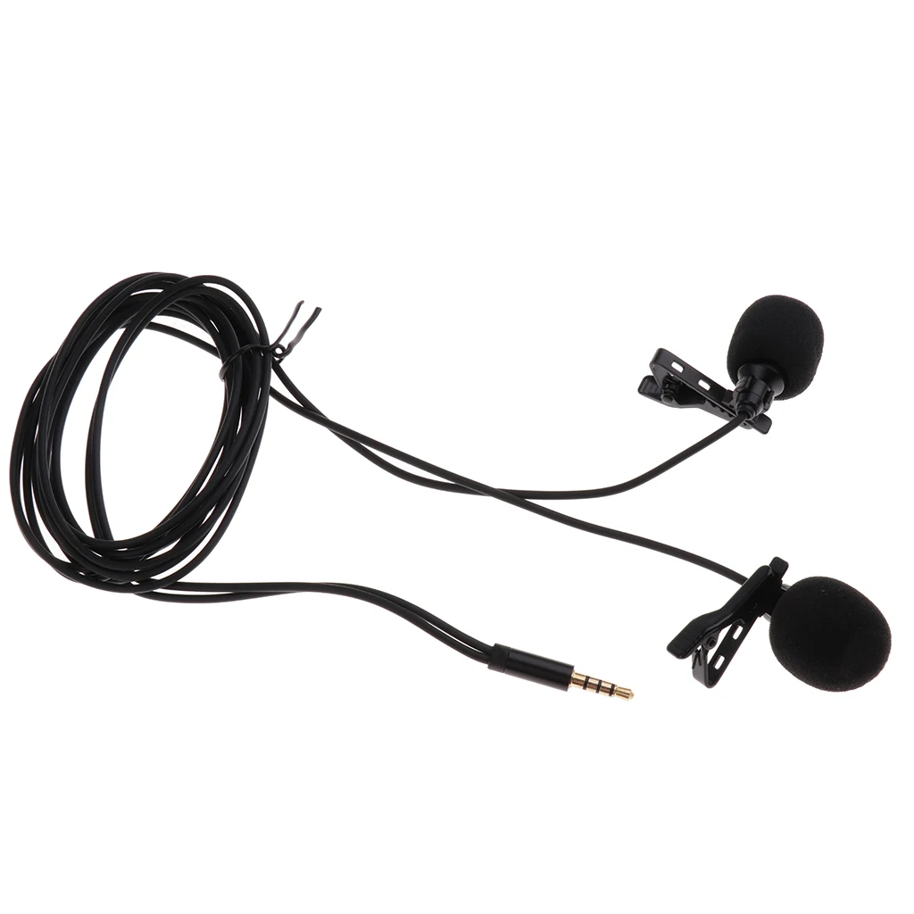 3.5mm Plug Clip-on Wired Microphone Lapel Collar Dual MIC Black for Interview Voice Chat Online Karaoke Accessory