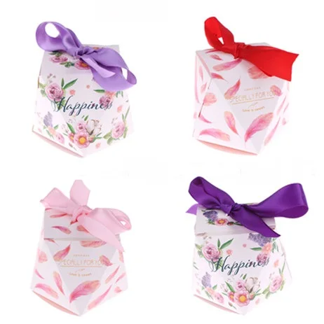 20pcs Polygon Diamond Shape Candy Boxes Container Foldable European Forest Style Box For Gifts Candy Chocolate Wedding Favor