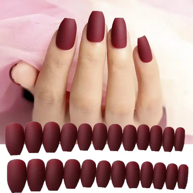 24pcs Set Fake Nails Tips Matte Short Ballerina Press On Nails Full Cover Wine Red Artificial Coffin False Nail Extensions Tools False Nails Aliexpress 24 universal nails in 12 sizes — fits average, petite, and larger sized nails (includes 4 glitter accent nails). 24pcs set fake nails tips matte short ballerina press on nails full cover wine red artificial coffin false nail extensions tools
