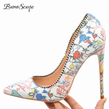 

BuonoScarpe Sexy Women Pumps 12cm Heel Shoes Stiletto High Heel Pumps Shallow Mouth Printed Color Single Shoes Lady WeddingShoes