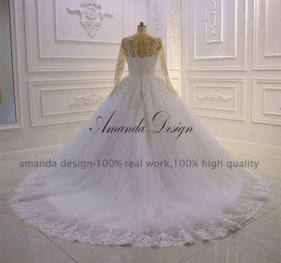 Amanda дизайн robe de mariee с длинным рукавом Кружевное с аппликацией из бусин свадебное платье