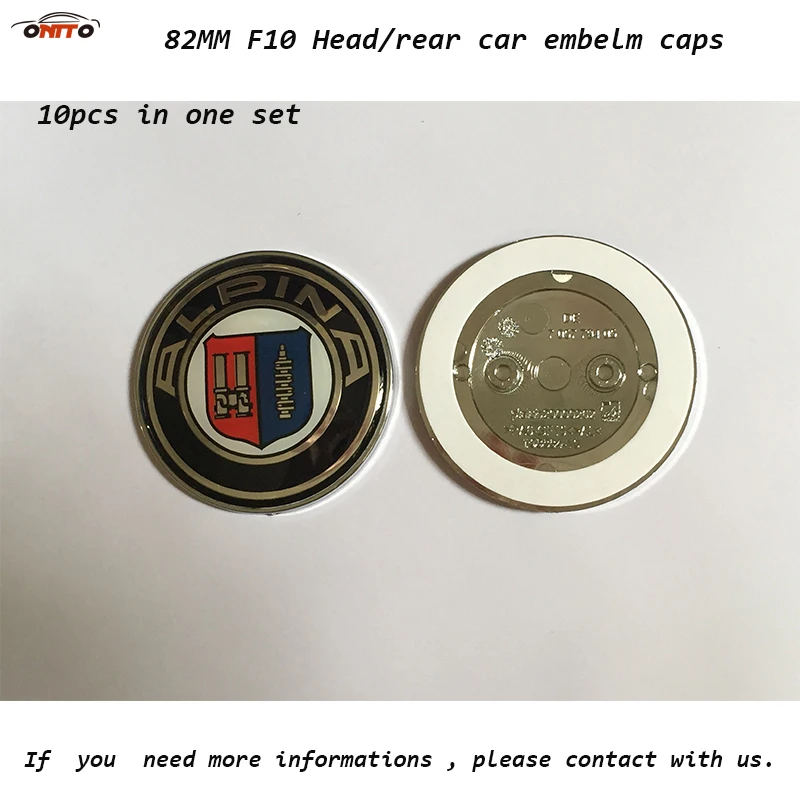 

10pcs F10 82MM Auto Tail Boot Logo Label Front Bonnet Badge Rear/ Trunk Emblem Cover Car Head Hood Emblem Cap for bmw Alpina