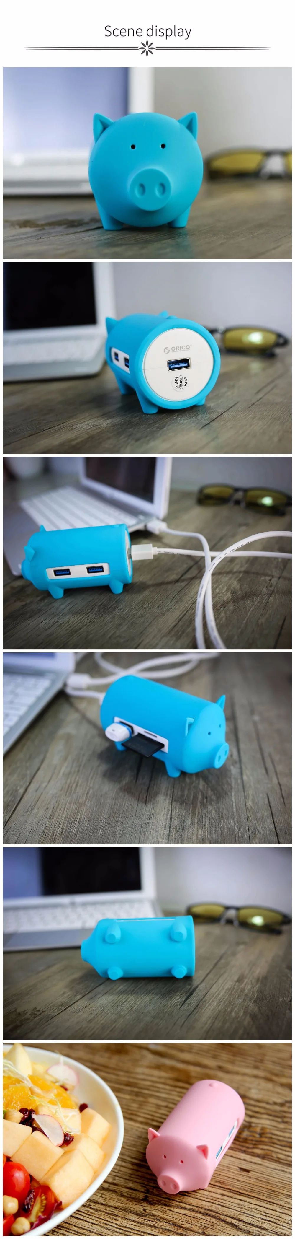 ORICO Cute Pig 4 порта USB 3,0 OTG концентратор USB разветвитель поддержка устройство для чтения карт SD TF для MacBook Air ноутбук ПК USB3.0 концентратор