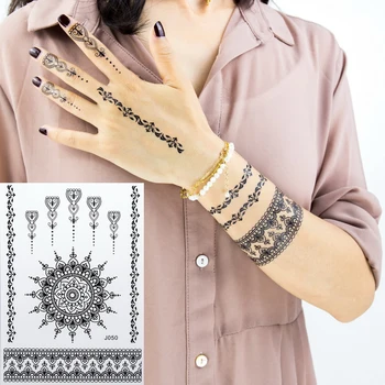 

1sheet new black lace henna tattoo set flash Arabic Indian Round Mandala rose butterfly wedding for bride body painting hand arm