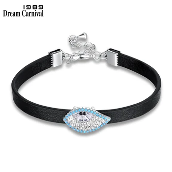 

DreamCarnival 1989 New Genuine Leather Bracelet for Women Light Blue White Zironia Eye Charm Cute Fashion Jewelry SB09072-S-1B
