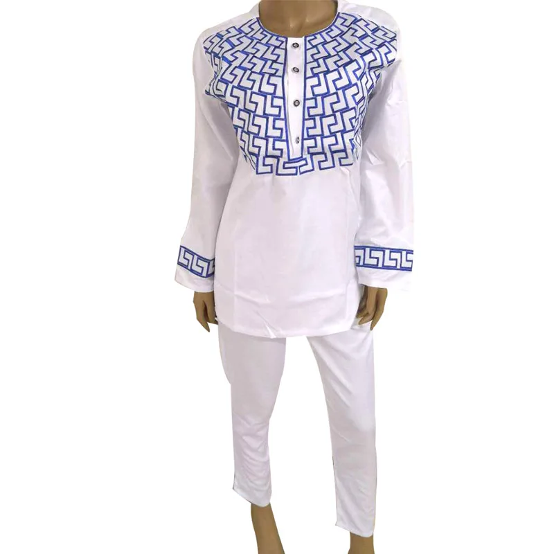 Африканская одежда, парный костюм, геометрический принт, с длинными рукавами, мужской двухсекционный комплект, женский тонкий этнический стиль, плюс размер, костюм, M-4XL - Цвет: Man white A