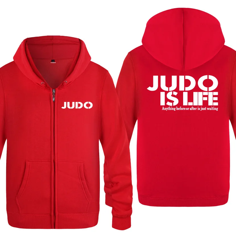 Мужские толстовки с капюшоном на молнии с надписью «Judo is Life», мужская флисовая толстовка с капюшоном и длинным рукавом, мужская куртка, пальто, Толстовка для фитнеса, спортивный костюм негабаритных размеров - Цвет: 7