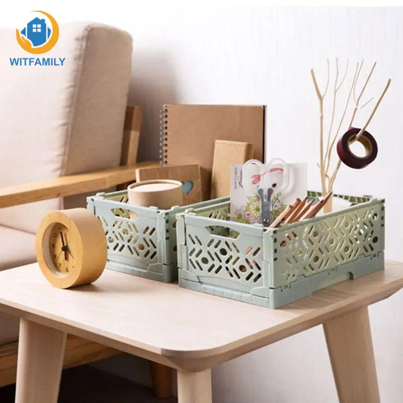 

1Pc Stacked Desktop Storage Basket Debris Folding Storage Box Container Nordic Blue Plastic Multi-functional Storage Box