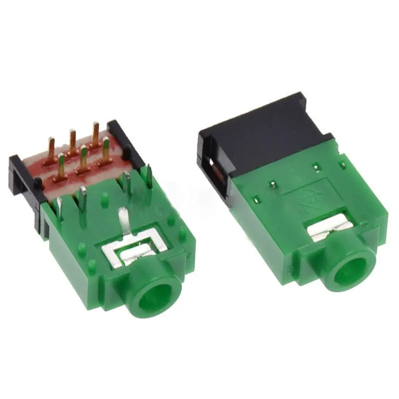 

Headphone Jack 3.5mm Connector PJ-307/3F07 11P Plastic Green With Switch Stereo Audio Socket