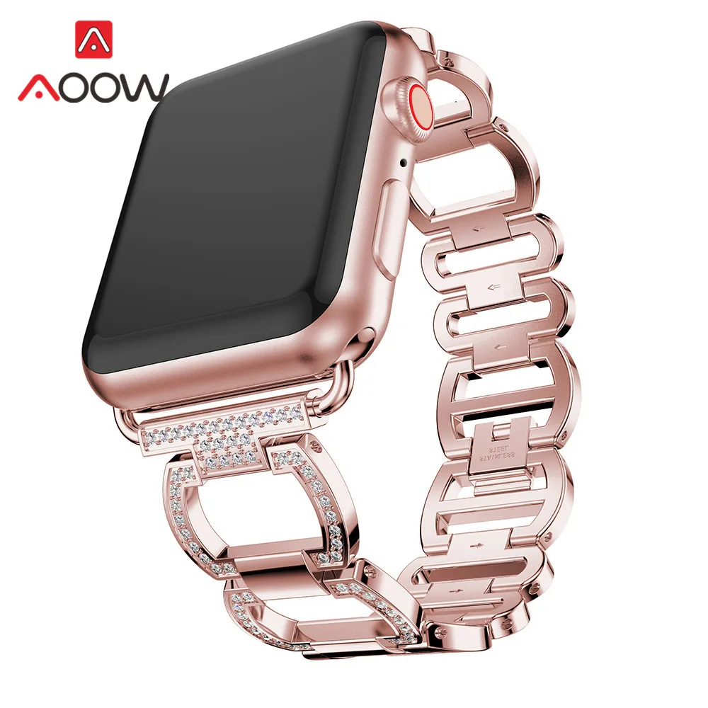 

Stainless Steel Watchband For Apple Watch 1 2 3 4 iwatch 38mm 42mm Luxury Rhinestone Jewelry Women Replace Bracelet Band Strap