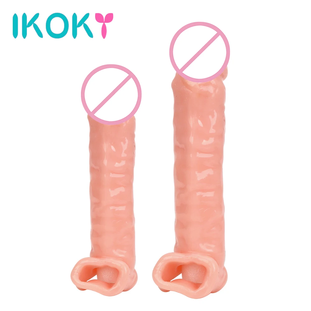IKOKY Reusable Penis Sleeve Enlargement Extender Rings Sex Toys For Men font b Dildo b font