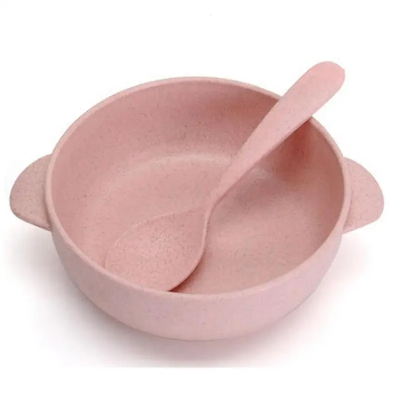 Wheat Straw Children Baby Bowl Fruit Plate Tableware Dish With Spoon
