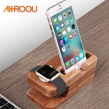 

AHHROOU Wooden Charging Dock Station for Mobile Phone Holder Stand Bamboo Charger Stand Base For Apple Watch and For iphone