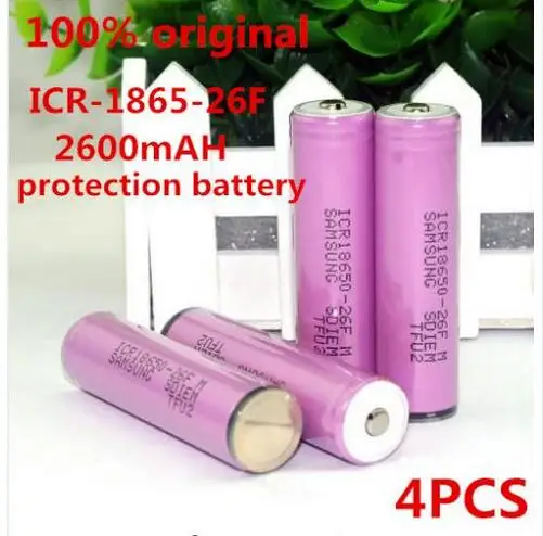 

4PCS 100% original protected 18650 3.7 V battery for Samsung 2600 mAh rechargeable batteries ICR18650 - 26fm industrial use
