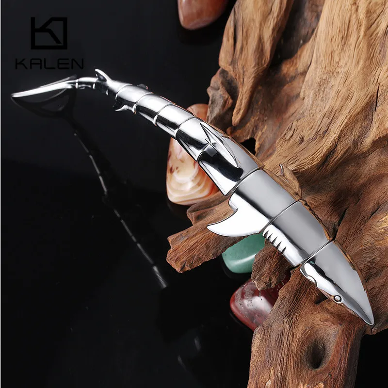 Kalen Men's Unique Shark Bracelets Stainless Steel High Polished Animal Shark Fish Pattern Bracelet Wrap Bangle Male Wholesale