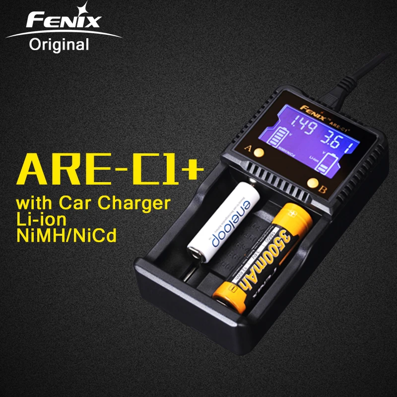 

Original Fenix ARE-C1+ Intelligent Battery Charger Support AC DC Charging 2 Slots Smart Charger for Li-ion Ni-MH Ni-Cd 18650 AAA