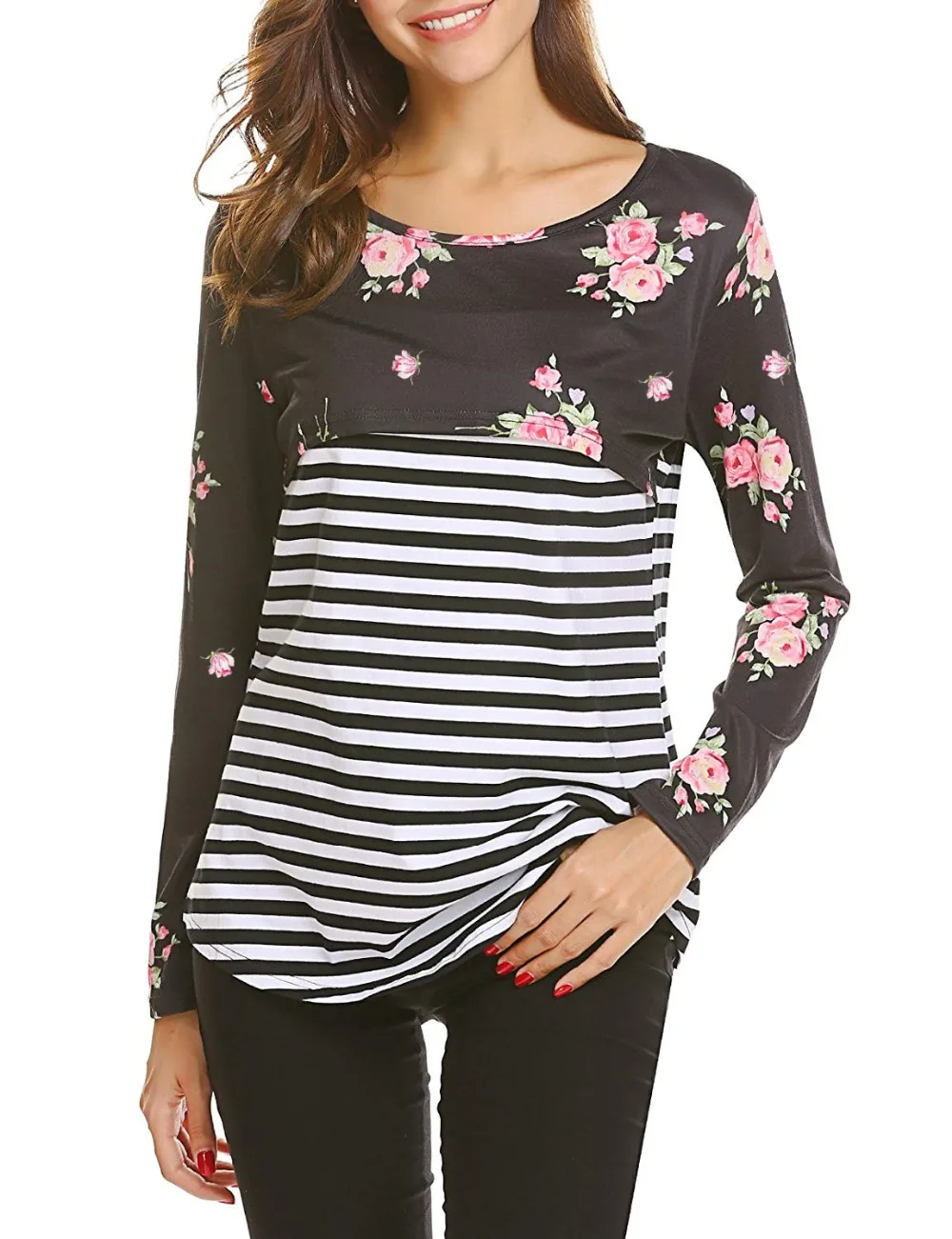 С длинными рукавами и цветочным принтом для кормления для беременных топы с принтом Беременность футболка для кормления грудью кормления