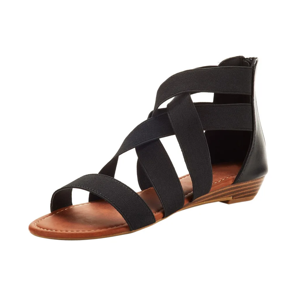 

Jaycosin sandals ladies cross elastic strap wedge sandals Roman shoes ladies sandals heel pointed fish mouth warrio hemp sandals