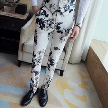 Новая мода бутик печати тонкие мужские повседневные брюки для делового костюма жениха свадебное платье Банкетный сценический мужские костюмные брюки