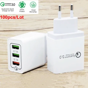 

100 Pcs/Lot Quick Charge USB Charger QC3.0 USB Wall Charger for iPhone Samsung Xiaomi Mobile Phone Charger 3 USB Fast Charging