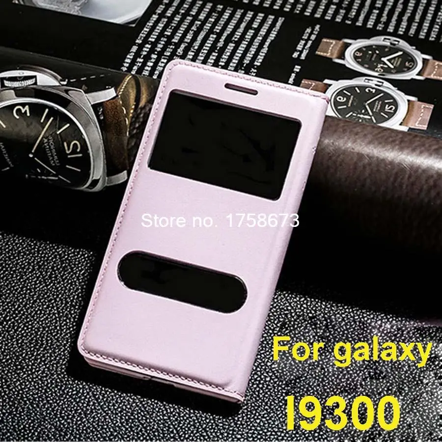 

Slim Leather Flip view window Smart Cover Case For Samsung Galaxy S 3 SIII S3 I9300 with Battery Housing Case pink