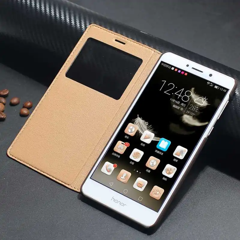 Цена Чехол из натуральной кожи для huawei Honor 6X, чехол на магните, Вид из окна, дисплей, чехол для huawei Honor 6X, флип чехол Etui