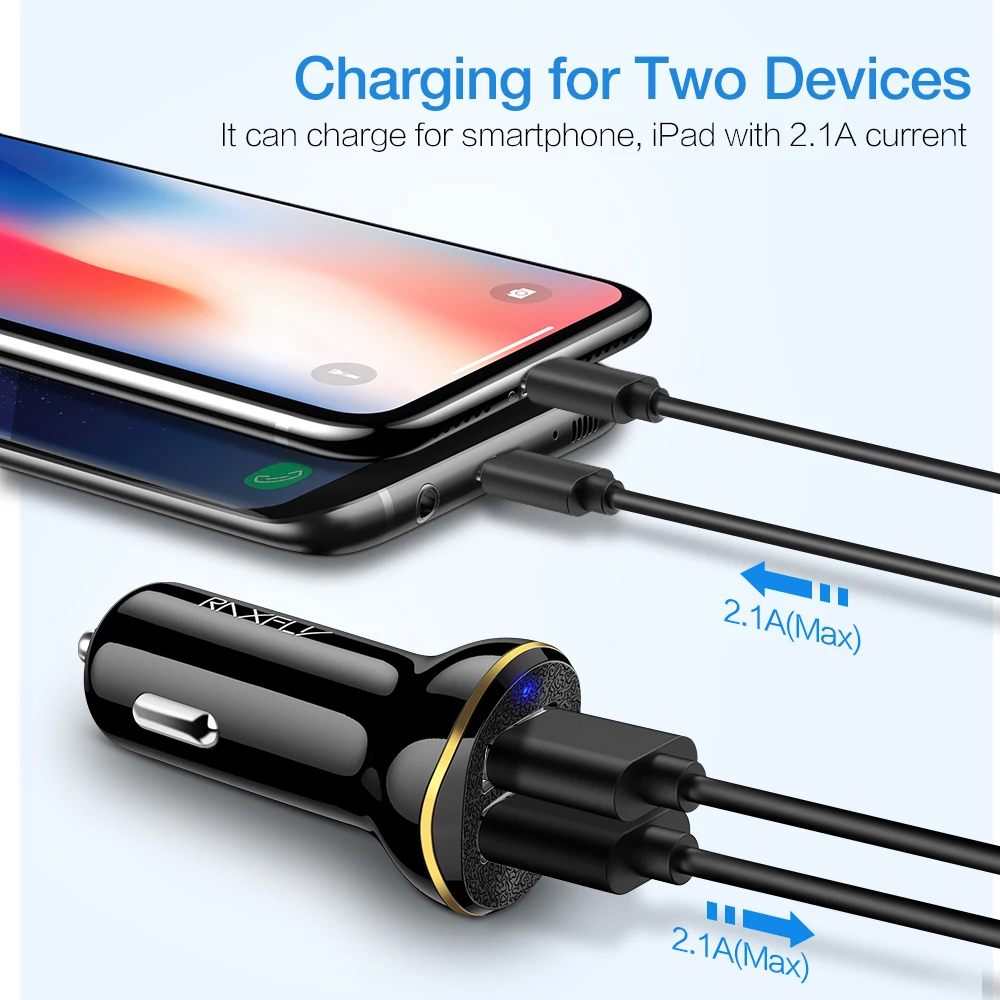 RAXFLY USB سيارة شاحن لسامسونج S9 S8 سريع شحن للهاتف العالمي 2 ميناء الهاتف المحمول سيارة- شاحن ل فون X 8
