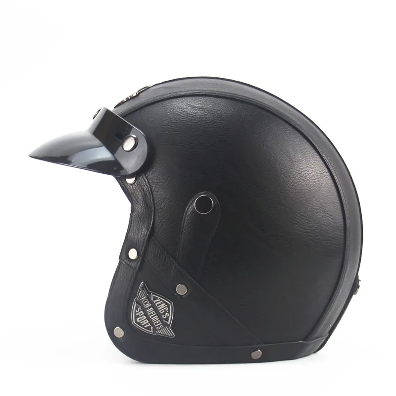 Для взрослых с открытым лицом Половина кожаный шлем мото rcycle шлем винтажный мото rbike Vespa moto cross capacete Chopper Bike Черный - Цвет: Classic black 1