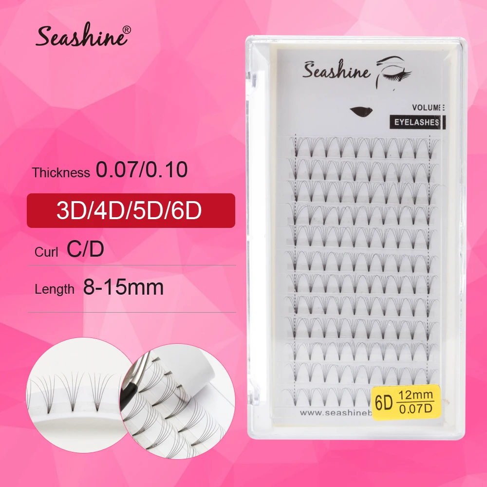 

Seashine Private Label Premade Fans Volume Lash Extension Short Stem Heat Bonded Premade Fans 3D-6D Faux MinK Eyelash Extension