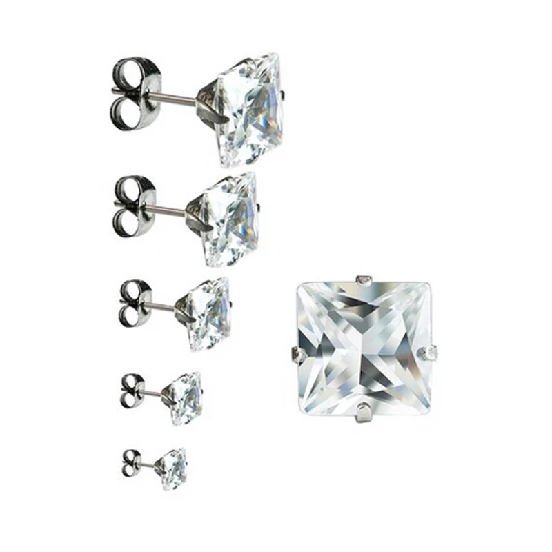 VHCZ01-6 Square White black 3mm 4mm 5mm 6mm 7mm 8mm 9mm 10mm CZ stud earrings