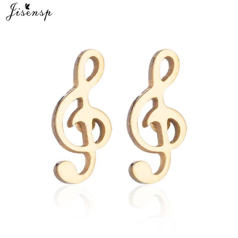 

Jisensp Vintage Musical Notes Earrings Stainless Steel Jewelry Earings for Women Accessory Mini Stud Earrings pendientes