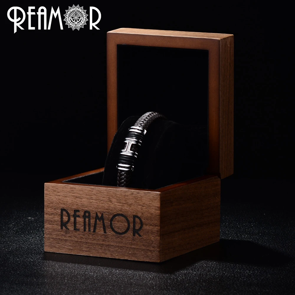 REAMOR 316L нержавеющая сталь Буква H стиль мужской браслет с подвесками широкий