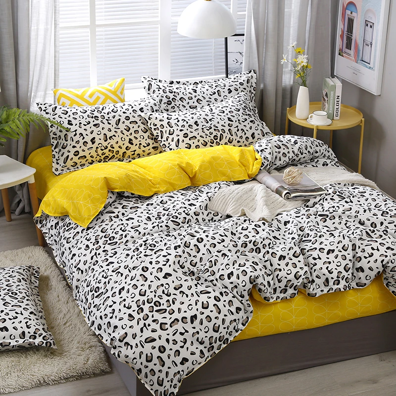 Yellow white Leopard Print Home Bedding Sets Duvet Cover Bed Set Pillowcase Flat Sheet King Queen Double Twin 3/4pcs bed sets