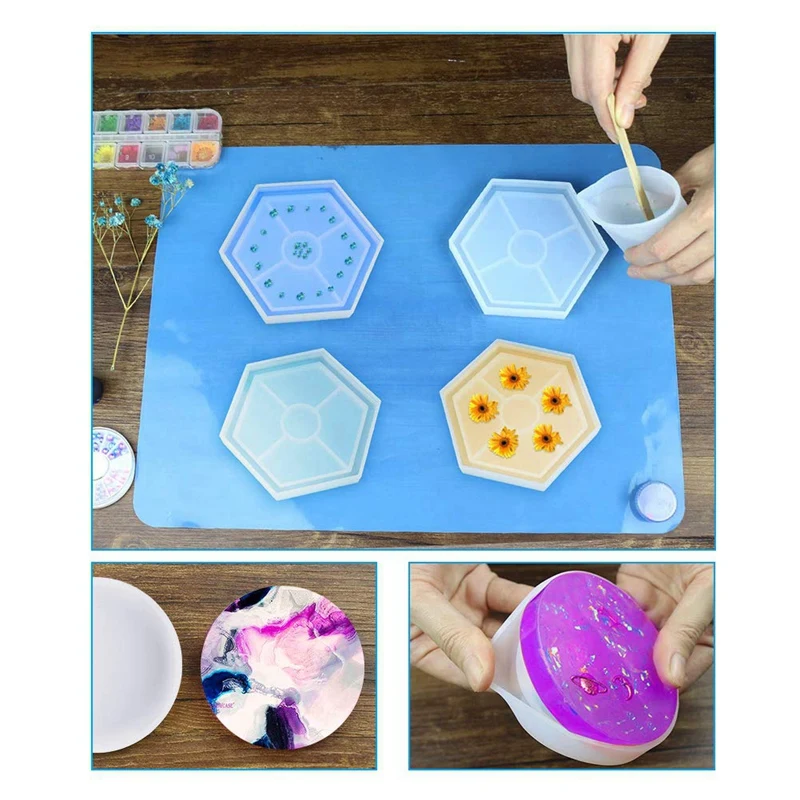 Diy силиконовые подставки смолы формы 5 упаковка эпоксидной литья формы, включая круглый шестиугольник и квадратный Плесень Для смолы бетона цемента