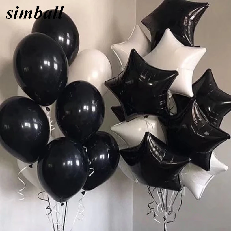 10 unids/lote 18 pulgadas blanco negro Star Foil Globos cumpleaños fiesta decoración suministros 2,3g helio Globos bebé juguetes globos