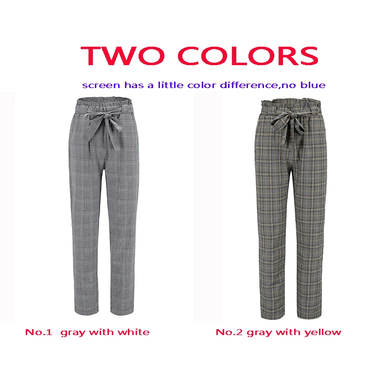 Cena JYSS jesień nowe dorywczo spodnie z elastyczną gumką w pasie kobiety pas żółty szary spodnie w kratę długie proste spodnie odzież dla aktywnych kobiet 81221