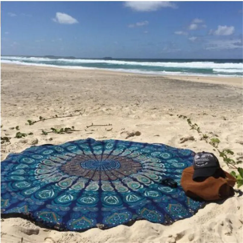 

Hot Sell Round Beach Pool Home Shower Towel Blanket Table Cloth Yoga Mat drop Shipping