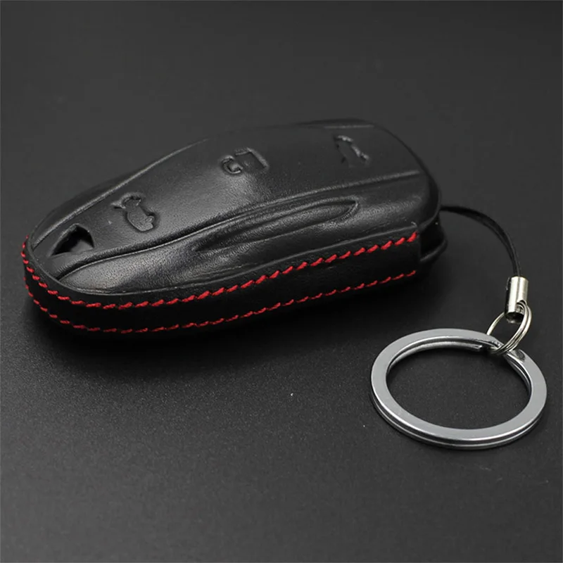 Черный красный Натуральная кожа Защитный чехол ключа автомобиля чехол Полный Защитный брелок для Tesla модель X S дистанционный держатель аксессуары