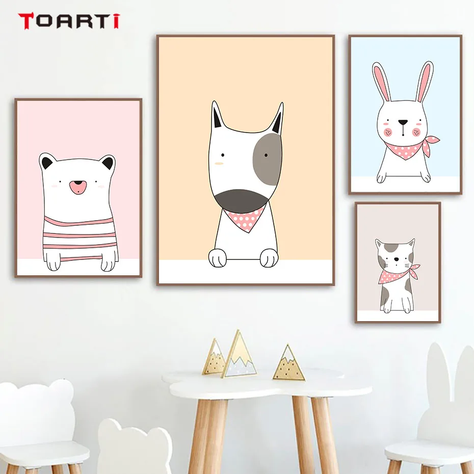 

Funny Animals Dog Bear Rabbit Cat Art Canvas Painting Nordic Poster And Prints Wall Pictures For Kids Room Nursery Home Decor