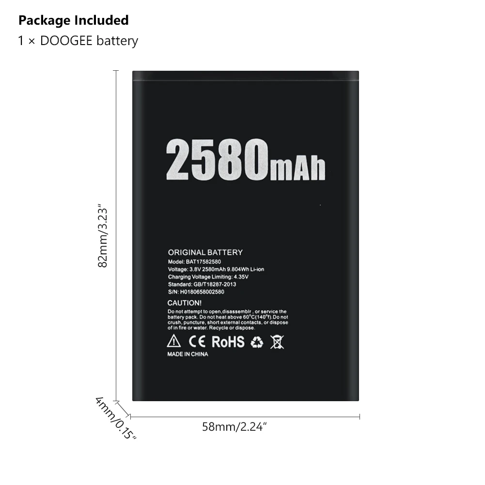 Перезаряжаемая батарея 3,8 в 2580 мАч для телефона, батарея 17582580, литий-ионная батарея для DOOGEE X20, сменная литиевая батарея для мобильного телефона