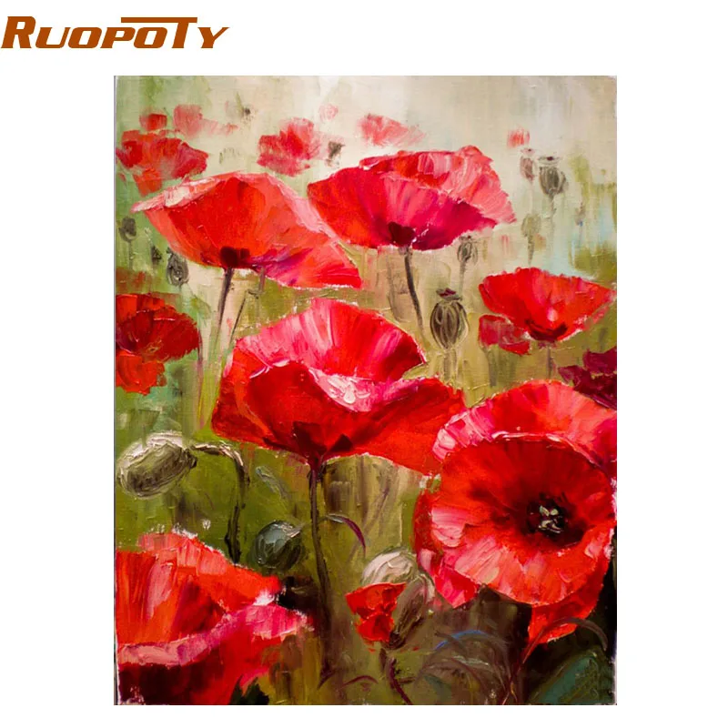 

RUOPOTY Red Flower Abstract DIY Painting By Numbers Kits Modern Wall Art Picture Handpainted Oil Painting For Room Artwork 40X50