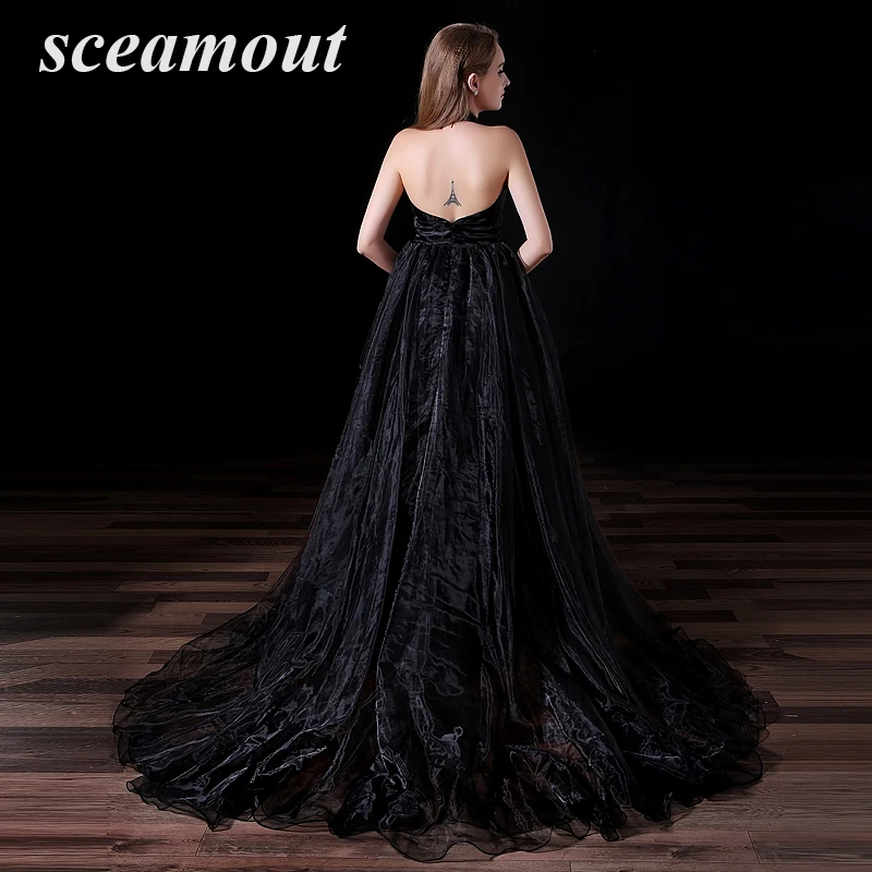 Модные черные вечерние платья с глубоким v-образным вырезом ТРАПЕЦИЕВИДНОЕ вечернее платье без спинки gaun malam
