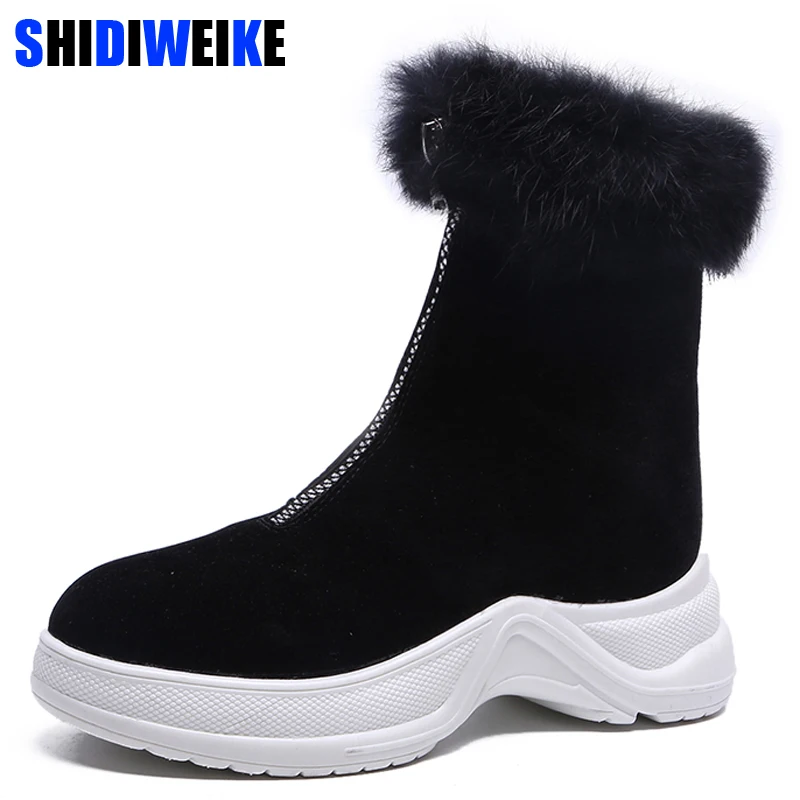 

2019 Winter New Women Boots Snow Boots Sneakers Plush High Top Velvet Cotton Shoes Warm Fashion Lace-up Non-slip High Quality