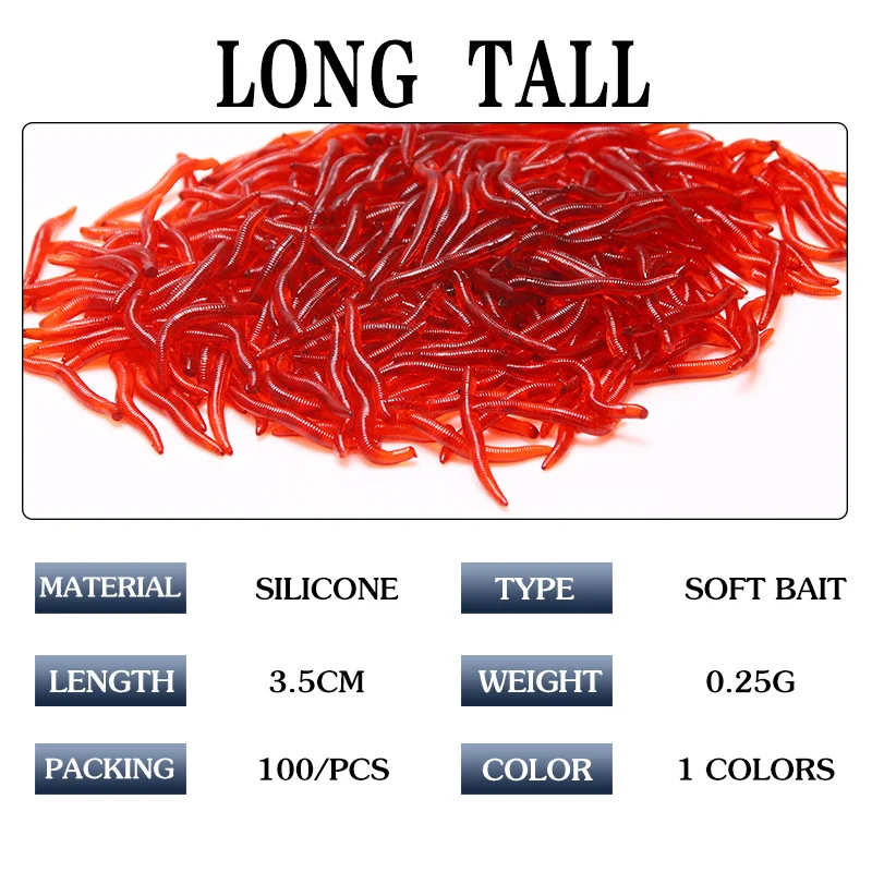 

100pcs Soft Fish Lures Simulation Earthworm 3.5cm Fake Worm Induced Silicone Bait Artificial Fishing Crucian Carp Smell Lure