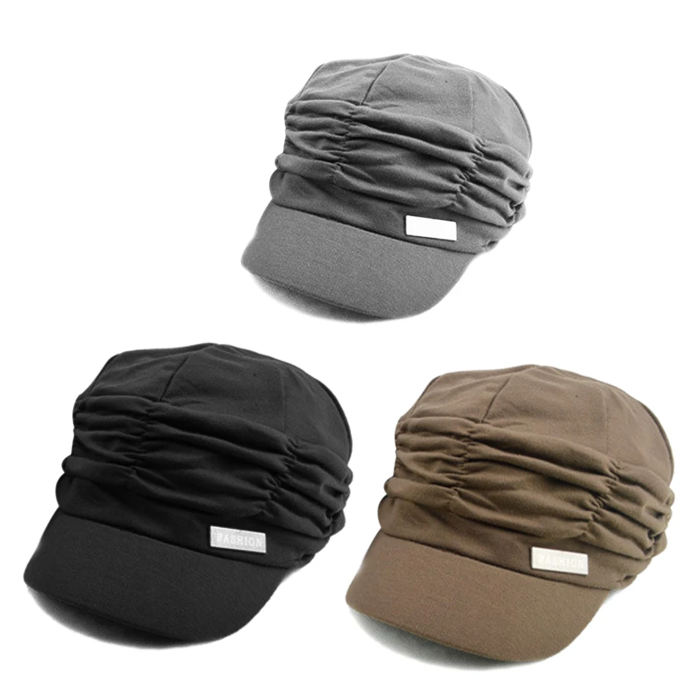 New Korean Solid Hat Women Autumn Winter Knited Hat Pleated Newsboy Cap Warm Outdoors Visor Skull Brown Cotton Casual