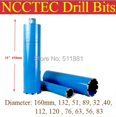 112mm*450mm NCCTEC crown diamond drilling bits | 4.5'' concrete wall wet core bits | Professional engineering core drill