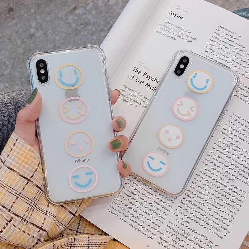 

Transparent Cute Cartoon Smiley Face Korean Phone Case For iPhone X Xs XR Xsmax 7 7 Puls 6 6S 7 8 Puls Cases Soft Silicon Cover